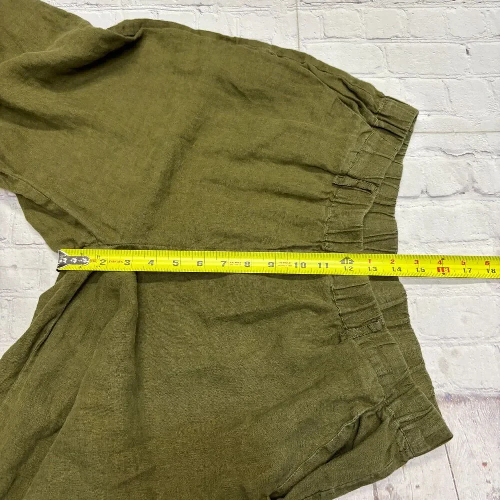 Quince Women 100% European Linen Pants Size Large Olive C134 -24